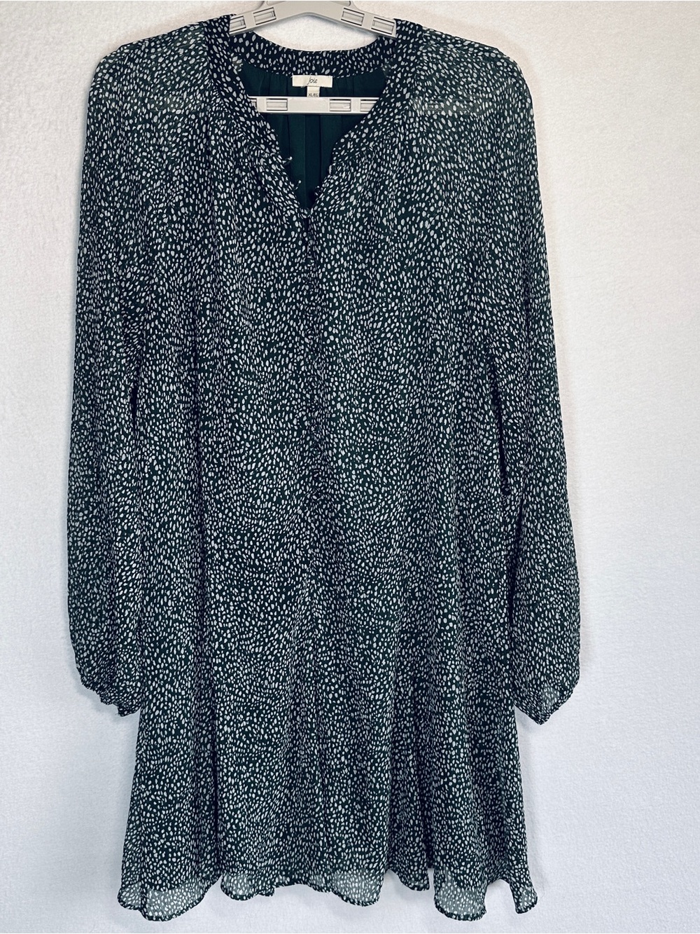 Joie Arctic Animal Spot Mini Dress XL Green Balloon Sleeve Speckle Print Flowy